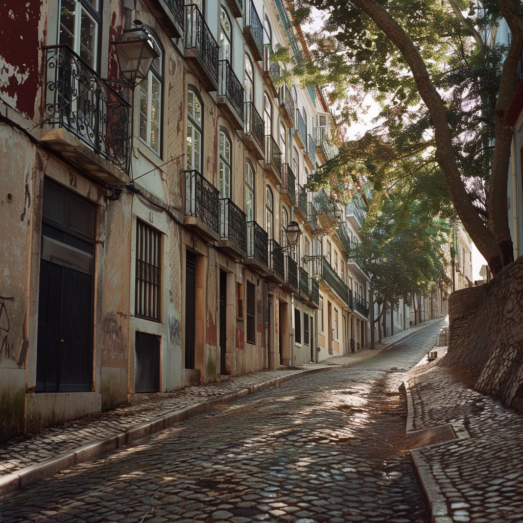 An empty street in Lisbon, late afternoon